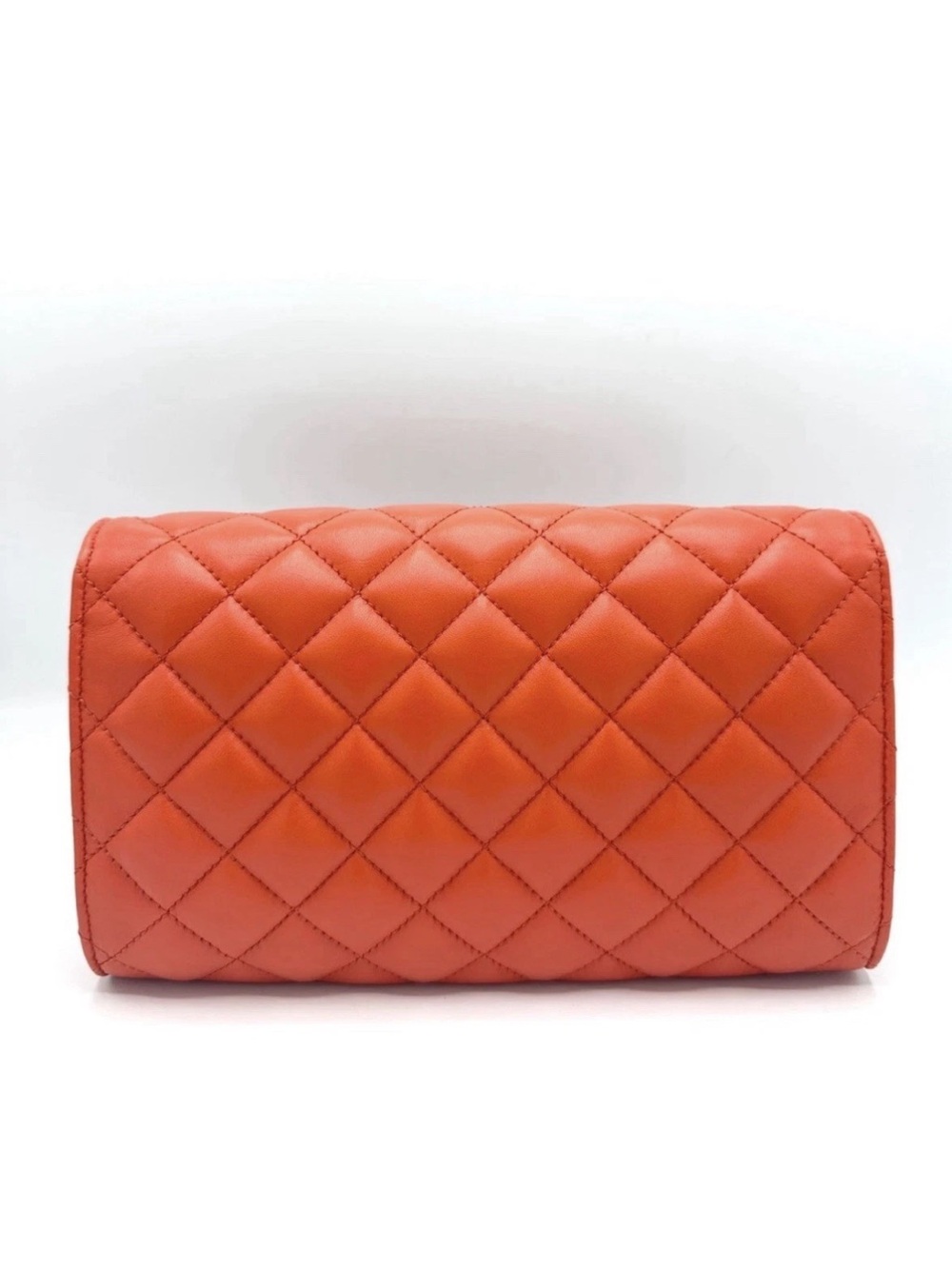 Versace Quilted Coral-Red Chain Shoulder Bag $ 1795 Retail - Picture 8 of 14